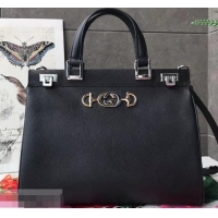 Most Popular Gucci Zumi Grainy Leather Medium Top Handle Bag 564714 Black 2019