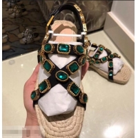 Grade Discount Gucci Grosgrain Espadrilles Sandals with Crystals 573024 Green 2019