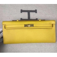 Unique Style Hermes Kelly Cut Handmade Epsom Leather Clutch With Gold/Silver Hardware 600922 Lemon Yellow