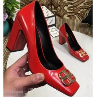 Low Cost Balenciaga BB Heel 9cm Square Toe Pumps Glazed B94817 Red 2019