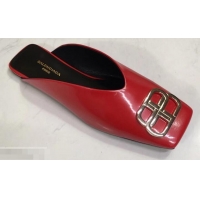 Imitation Balenciaga BB Heel 2cm Square Toe Mules B94821 Glazed Red 2019