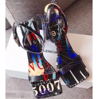 Top Discount Balenciaga Heel 10.5cm Square Toe Graffiti Sandals B95311 Black 2019