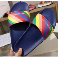 Low Price Balenciaga Rainbow Logo Slides Sandals B95707 Blue