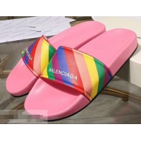 Promotion Balenciaga Rainbow Logo Slides Sandals B95707 Pink