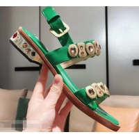 Imitation Prada Beaded Embellishment Sandals P93307 Green 2019