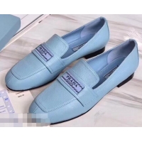 Specials Imitation Prada Logo Leather Loafers P94801 Baby Blue