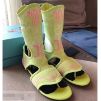 Imitation Prada Geometric Pattern Jacquard Knit Fabric Sock Sandals P94843 Green 2019