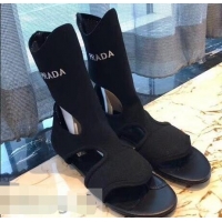 Super Quality Prada Geometric Pattern Jacquard Knit Fabric Sock Sandals P94843 Black 2019