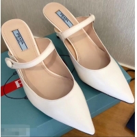 Discount Prada Heel 6cm Strap with Button Mules P96316 Leather White 2019