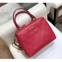 Pretty Style Chanel Quilting Calfskin Mini Bowling Bag AS0351 Red 2019