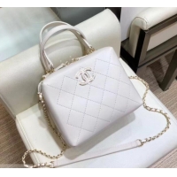 Top Design Chanel Quilting Calfskin Mini Bowling Bag AS0351 White 2019