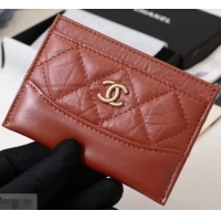 Low Cost Chanel Aged Calfskin Gabrielle Card Holder A84386 Brick Red