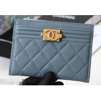 Top Quality Chanel Caviar Leather Boy Card Holder A84431 Baby Blue