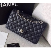 Well Crafted Chanel original quality Medium Classic Flap Bag 1112 black in caviar Leather with silver Hardware