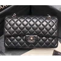 Stylish Chanel original quality Medium Classic Flap Bag 1112 black in sheepskin with silver Hardware