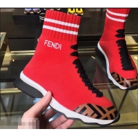 Spot Bulk Fendi FF Fabric Mid-top Sneakers Boots F82401 Red