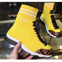 Discount Fendi FF Fabric Mid-top Sneakers Boots F82401 Yellow