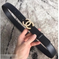 Good Product Chanel CC Buckle Belt in Lambskin 30mm Width  550178 Black/Gold/White