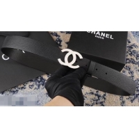 Super Chanel Width 3.5cm Leather Belt Black with Silver CC Logo 550182