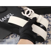 Feminine Chanel Width 3.5cm Leather Belt White/Black with Silver CC Logo 550184