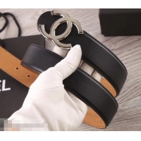 Purchase Chanel Width 3.5cm Leather Belt Black/Khaki with Silver CC Logo 550185