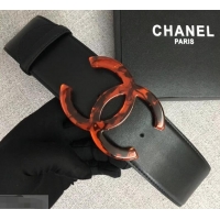Discount Chanel Width 5.3cm Leather Belt Black with Resin CC Logo 550194