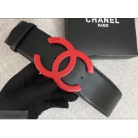 Duplicate Chanel Width 5.3cm Leather Belt Black with Red CC Logo 550195