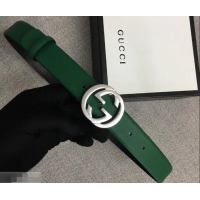 Top Quality Gucci Width 3cm Leather Belt Green With Interlocking G Buckle 4532716
