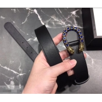 Best Price Gucci Width 3cm Leather Belt Black with Blue Crystal Dionysus Buckle 458936