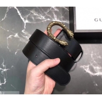 Practical Gucci Width 3.5cm Leather Belt Black/Gold with Dionysus Stud Buckle 458955