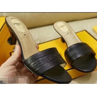 New Fashion Fendi Heel 3.5cm Fendi Roma Embossed Slides F93118 Black 2019