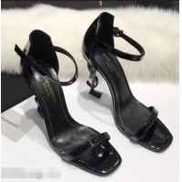 Faux Saint Laurent Opyum 110 Sandals In Patent Leather With Interlocking YSL Heel Y80310 Black