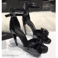 Hot Sell Saint Laurent Heel 10cm With Bow Trim Patent Leather Sandals Y8312 Black 