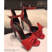 Classic Faux Saint Laurent Heel 10cm With Bow Trim Patent Leather Sandals Y8312 Red