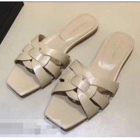 Discount Saint Laurent Slide Sandal In Leather With Intertwining Straps Y80601 Apricot