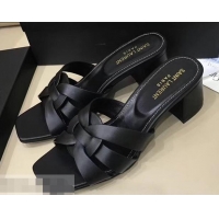 Cheapest Saint Laurent Slide Heel Sandal In Leather With Intertwining Straps Y83608 Black