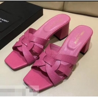 Traditional Saint Laurent Heel Lizard Textured Slide Sandal In Leather With Intertwining Straps Y83616 Hot Pink