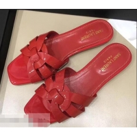 Noble Saint Laurent Slide Sandal In Patent Leather With Intertwining Straps Y83713 Red