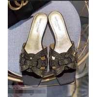 Best Product Saint Laurent Nu Pieds Flat Slide Sandal with Crystal Y84004 Gold/Black