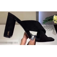 Low Cost Saint Laurent Heel 6.5cm/9cm Leather Loulou Mules Y93510 Suede Black