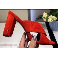 Replica Saint Laurent Heel 6.5cm/9cm Leather Loulou Mules Y93510 Suede Red