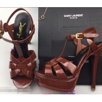 Buy Fake Saint Laurent Tribute Sandals In Patent Leather Y96433 Brown