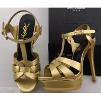 Inexpensive Saint Laurent Tribute Sandals In Smooth Leather Y96451 Gold