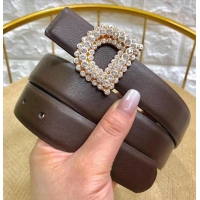 Luxury Dior Width 3cm Crystal D Buckle Belt 931038 Coffee