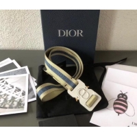 New Stylish Dior Width 2.5cm Belt with Square CD Buckle in 931043 Canvas Striped Beige/Blue