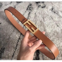 Good Quality Fendi FF Buckle Belt in Calfskin 30mm Width 931050 Brown