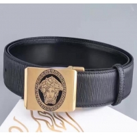 Good Product Versace Black Calfskin Leather Belt Golden Stereo Heads Buckle(99-722104)