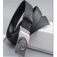 Discount Versace Black Calfskin Leather Belt Sliver Stereo Heads Buckle(99-722105)
