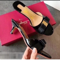 Best Wholesale Ferragamo Heel 6cm Vara Bow Slide Sandals F94901 Black 2019