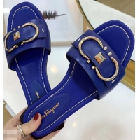 Luxury Faux Ferragamo Stud Gancini Slide Sandals F94905 Blue 2019